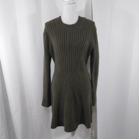 H&M! PLUSH, SNUGGLY KHAKI GREEN KNIT, MIDI LENGTH, SWEATER DRESS! SZ XL - Picture 2 of 13